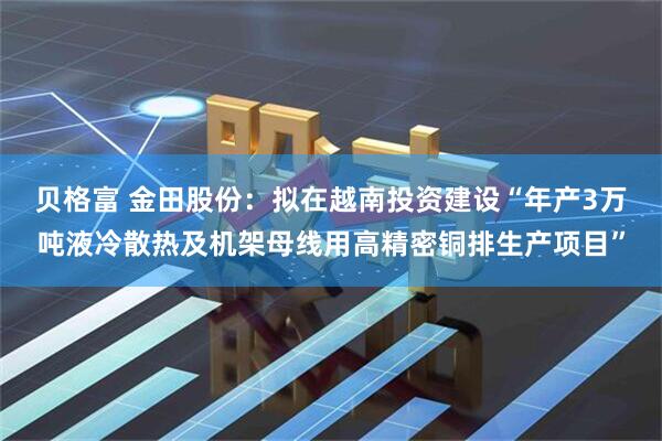 贝格富 金田股份：拟在越南投资建设“年产3万吨液冷散热及机架母线用高精密铜排生产项目”